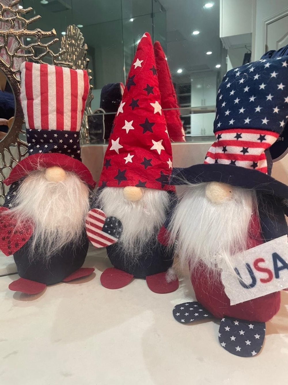 Patriotic Red, White & Blue Gnome Holiday Figurines - Set of 3
